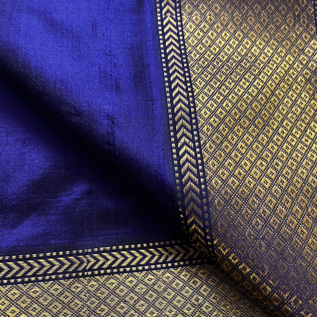 Dark blue maheshwari silk saree with zari bootis all over