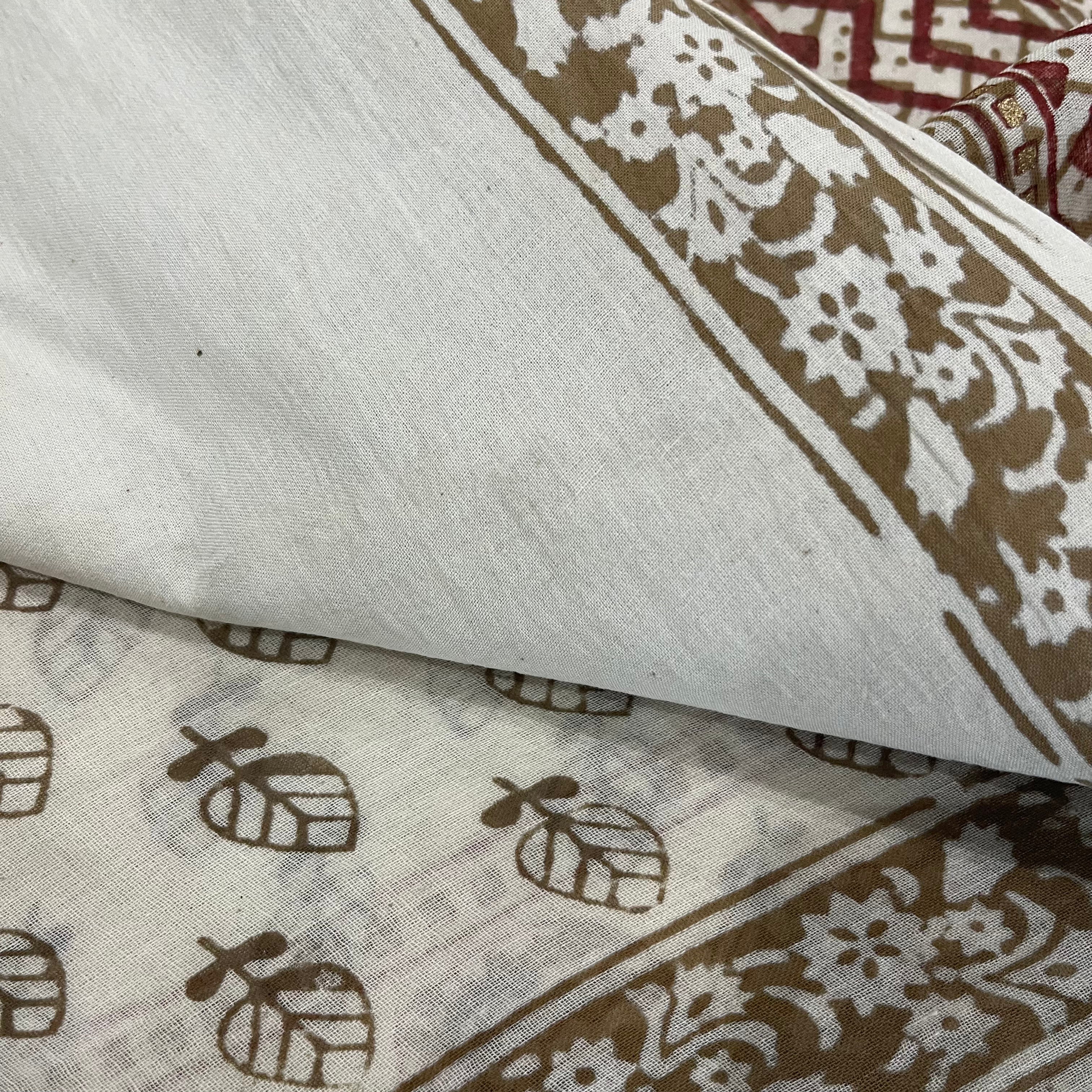 Off White & Olive Bagh Print Cotton Saree