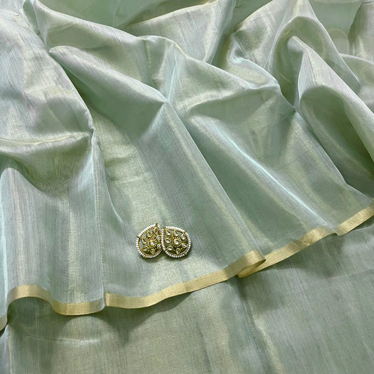 Turkish Green Maheshwari tissue silk Saree with Zari lines on Pallu