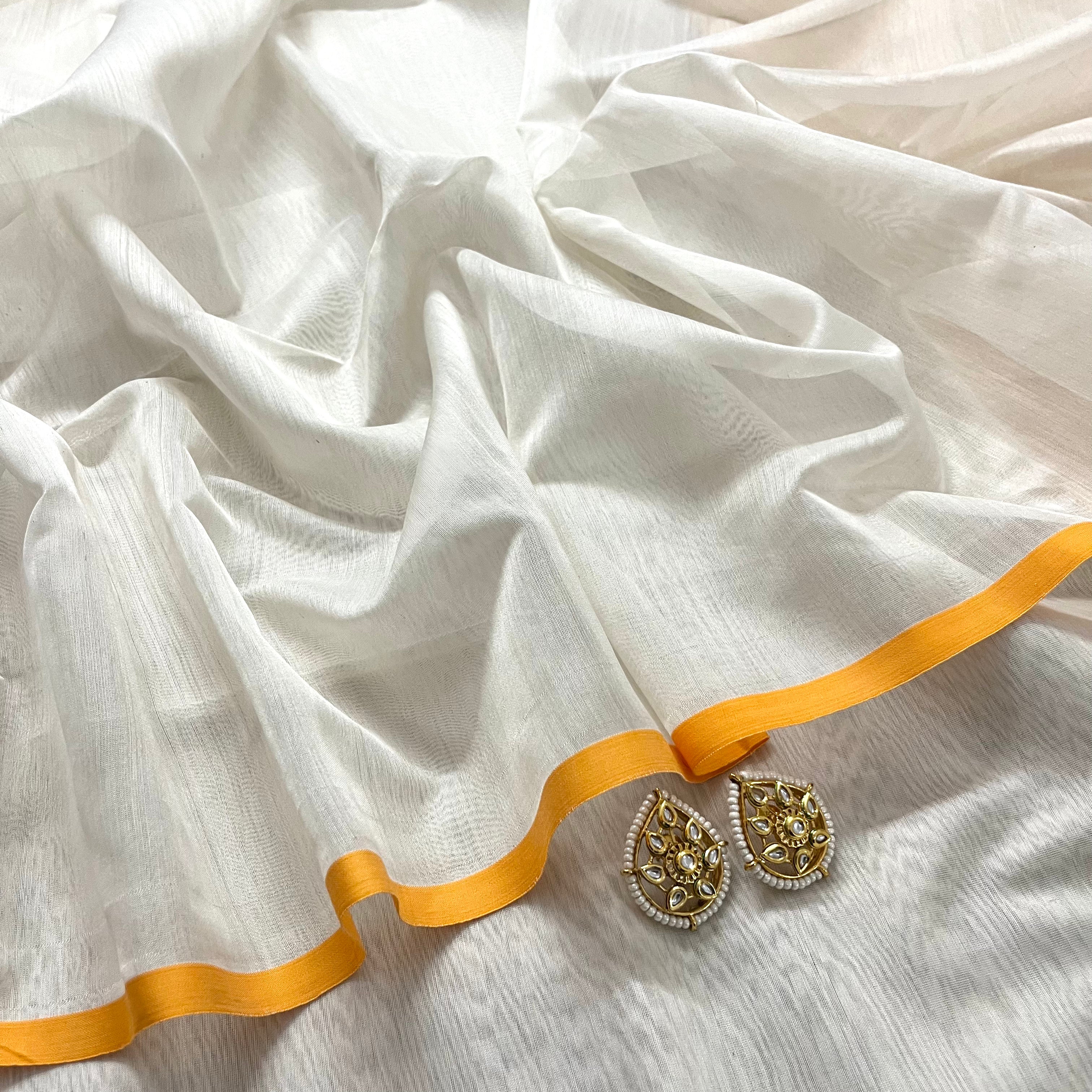 White & Yellow Maheshwari Saree