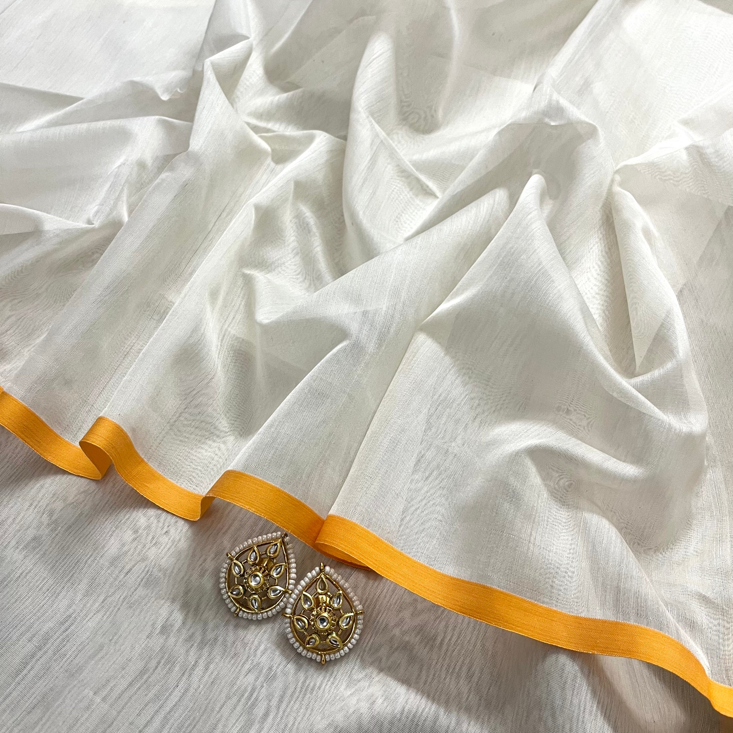 White & Yellow Maheshwari Saree