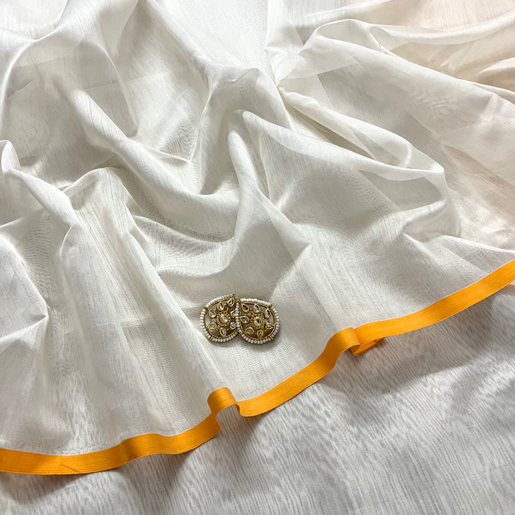 White & Yellow Maheshwari Saree