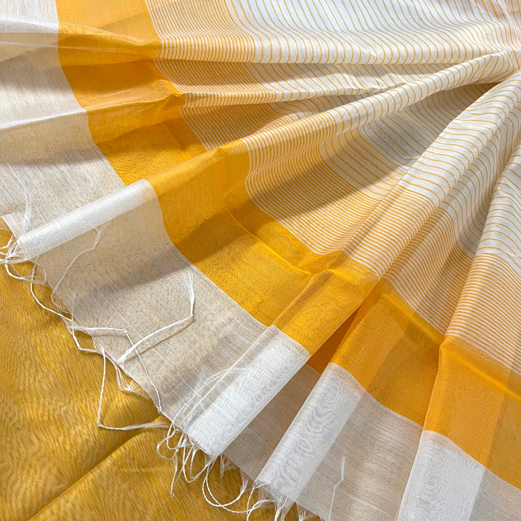 White & Yellow Maheshwari Saree