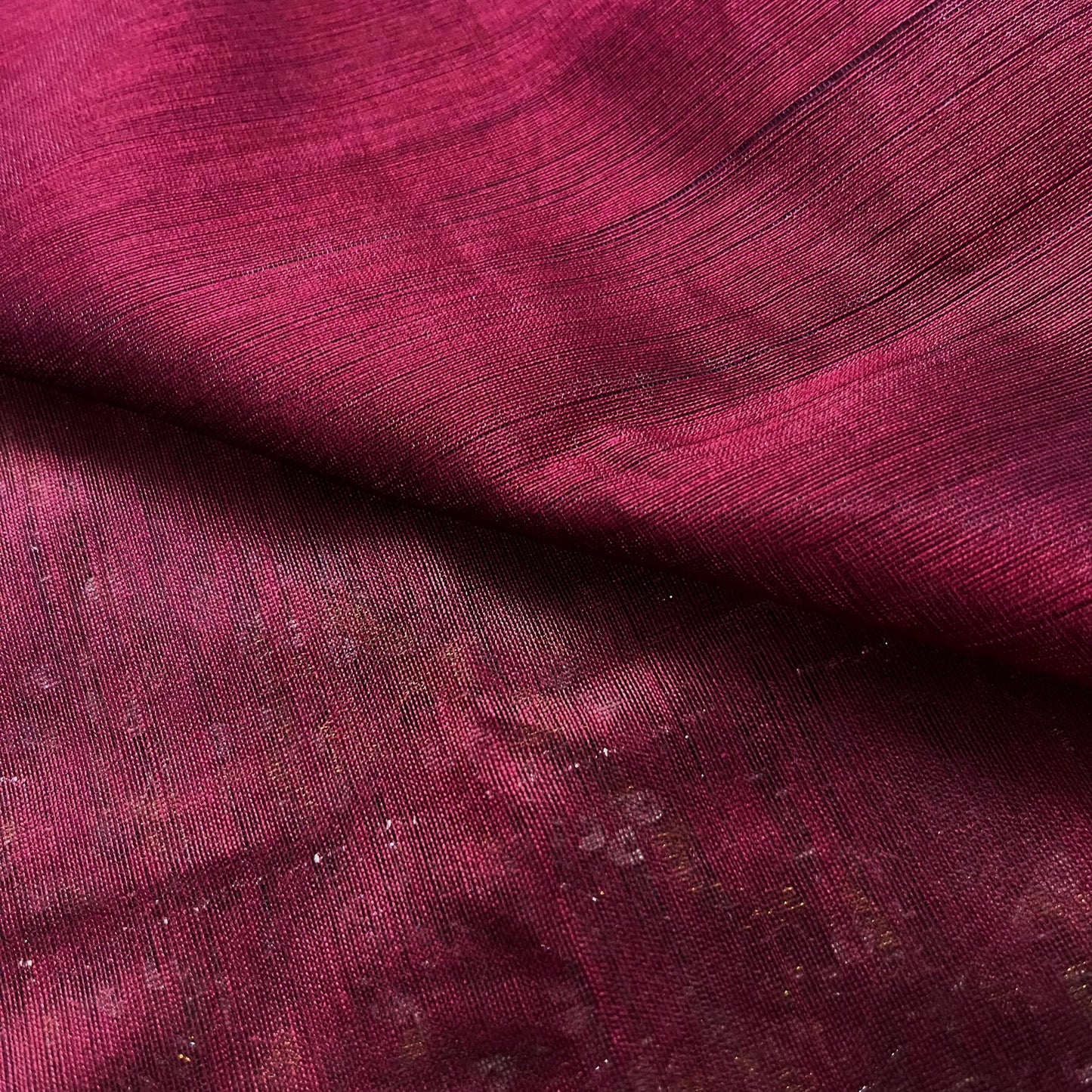Deep maroon Maheshwari saree with jute Pallu