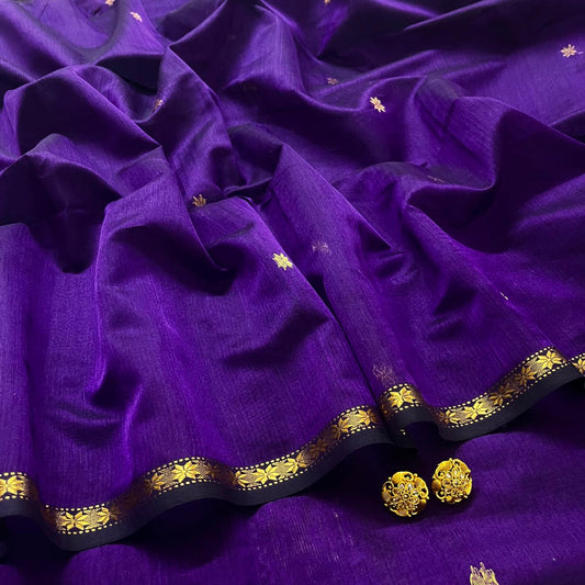 Deep purple maheshwari saree with flower bootis all over