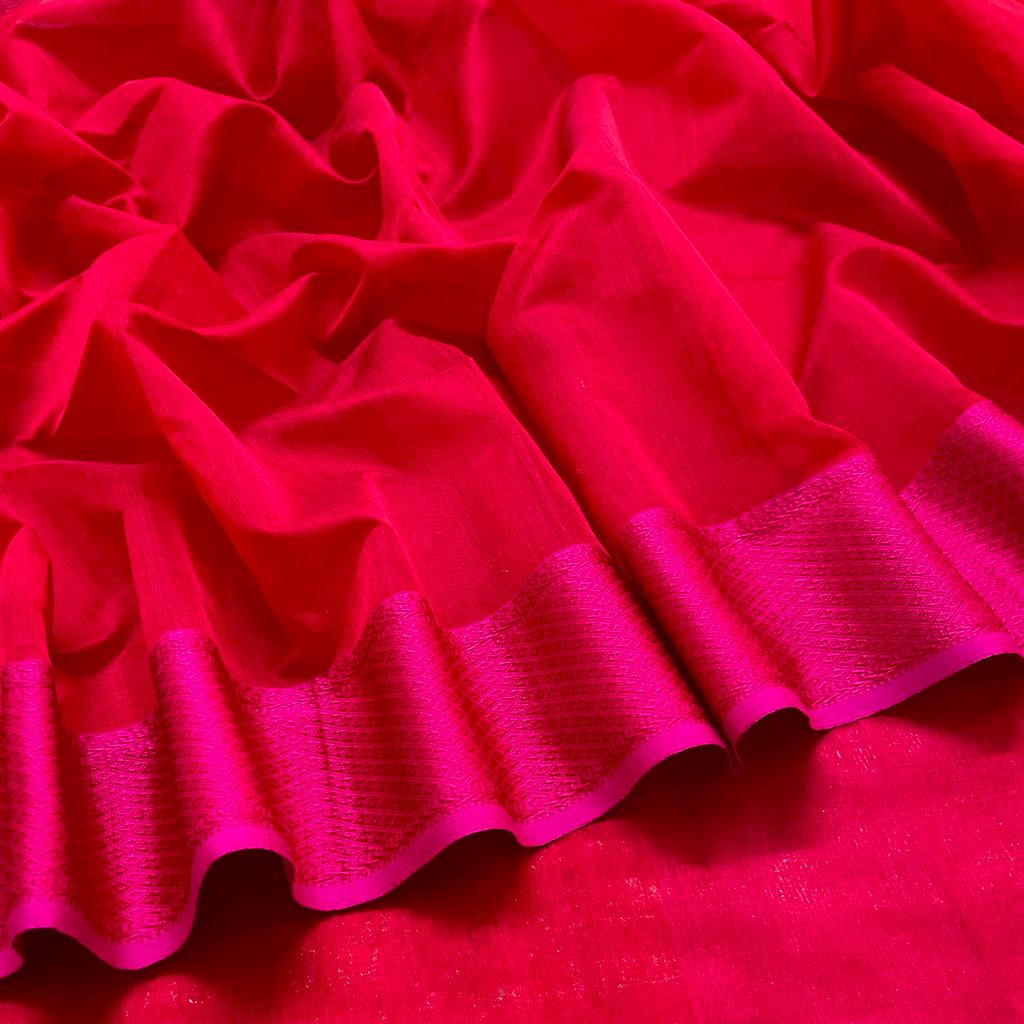 Red and pink maheshwari saree with resham border