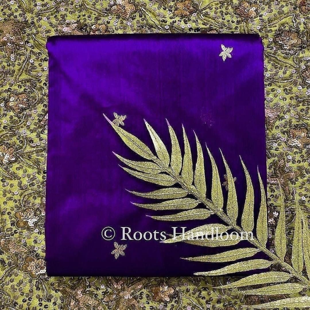 Dark Purple Chanderi Silk Saree with Flower Bootis, ready-to-wear edition