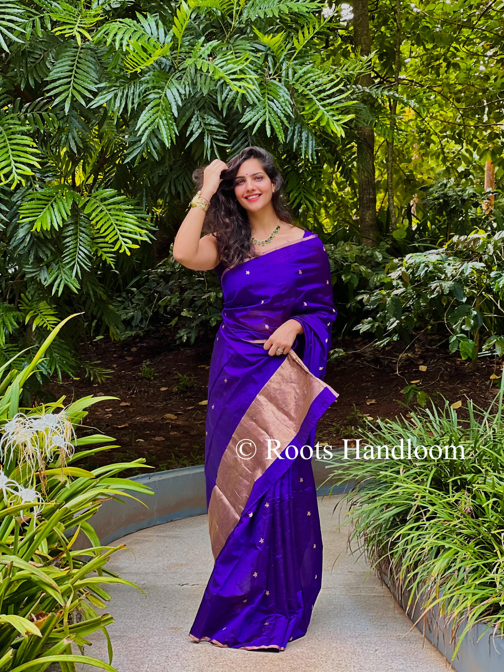 Dark Purple Chanderi Silk Saree with Flower Bootis, ready-to-wear edition