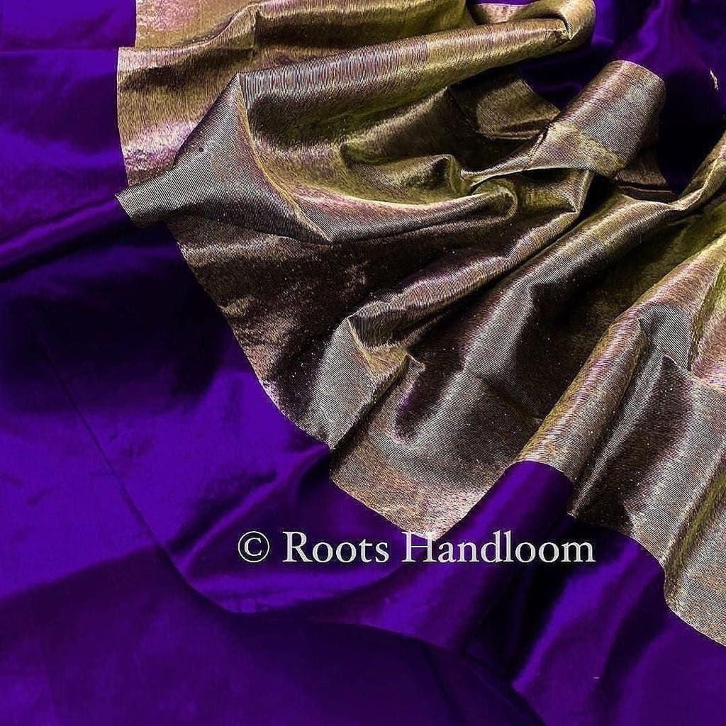 Dark Purple Chanderi Silk Saree with Flower Bootis, ready-to-wear edition