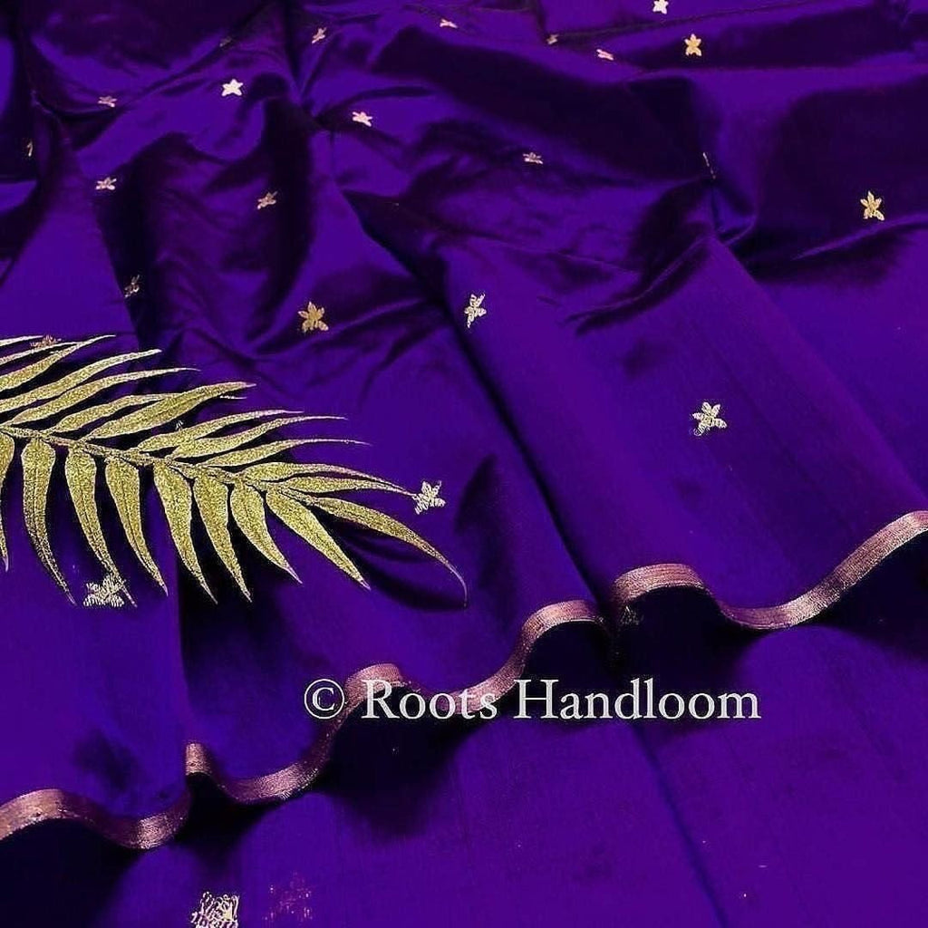 Dark Purple Chanderi Silk Saree with Flower Bootis, ready-to-wear edition
