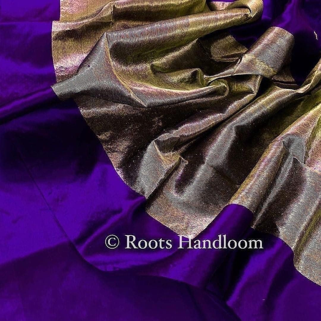 Dark Purple Chanderi Silk Saree with Flower Bootis all over