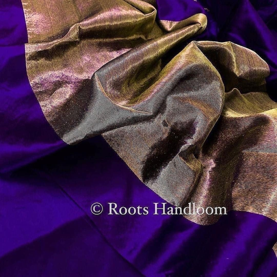 Dark Purple Chanderi Silk Saree with Flower Bootis all over