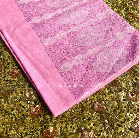 Pink Pashmina Stole with Sozni Embroidery