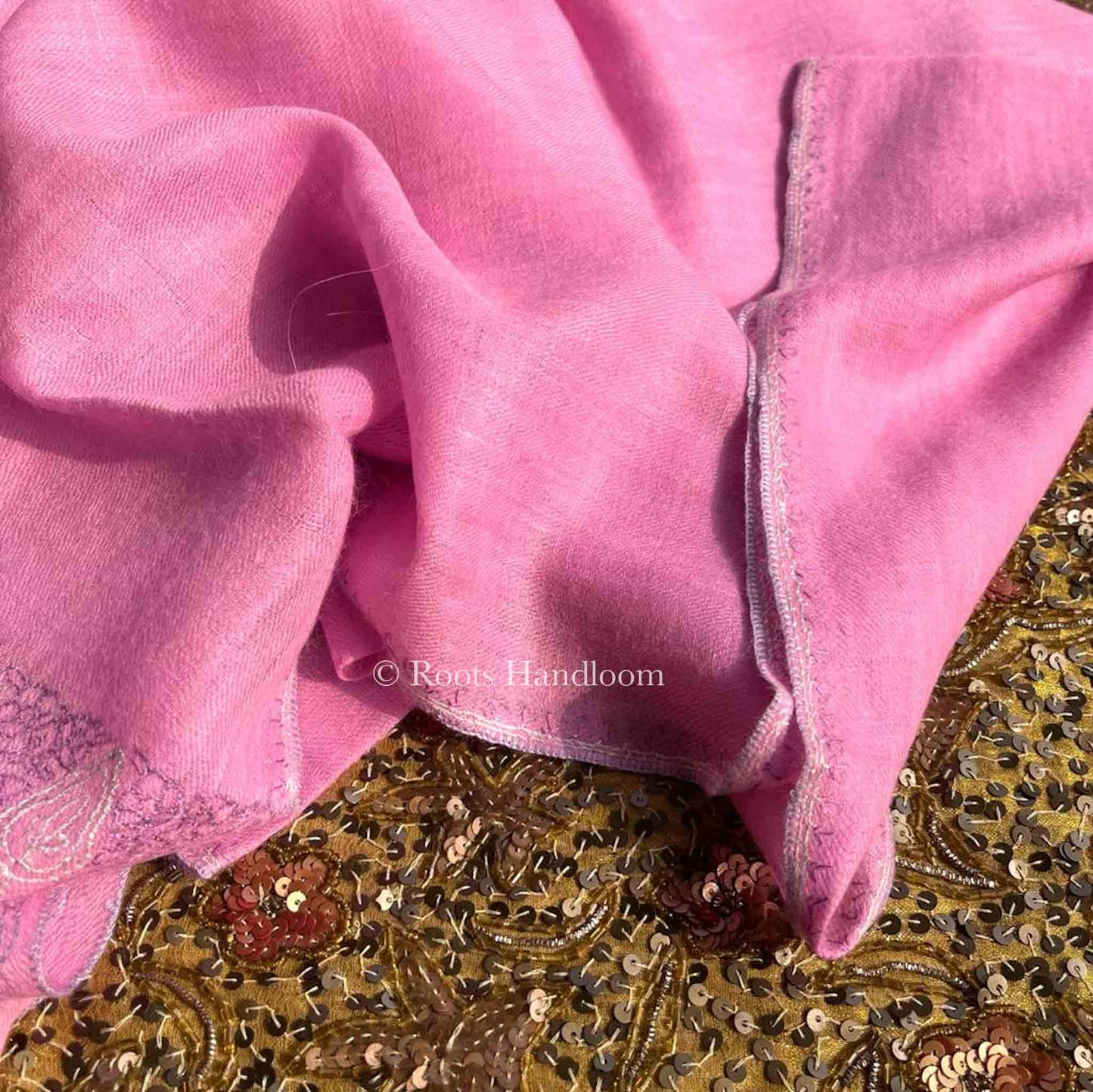 Pink Pashmina Stole with Sozni Embroidery