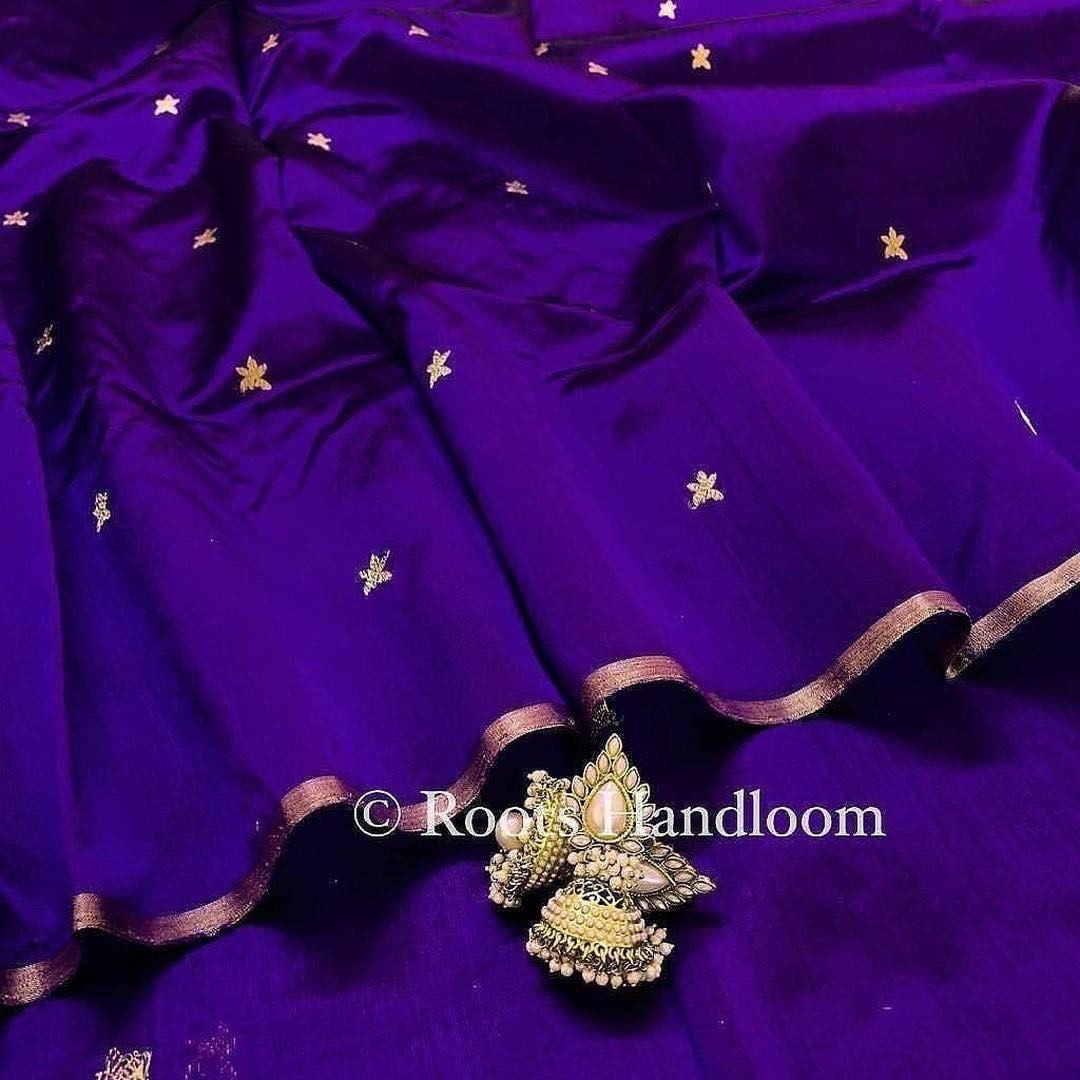 Dark Purple Chanderi Silk Saree with Flower Bootis all over