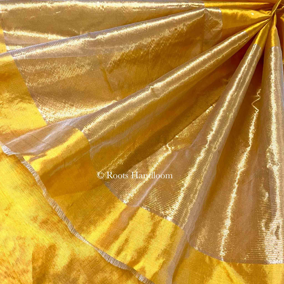 Amber Gold Chanderi Silk Saree with Zari Bootis all over