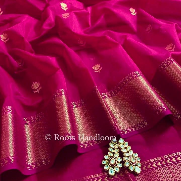 Pink Maheshwari Saree with Flower Motifs all over