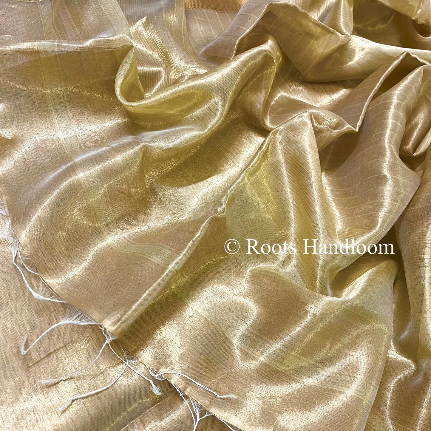 Gold Maheshwari Tissue Silk Saree with Zari Border