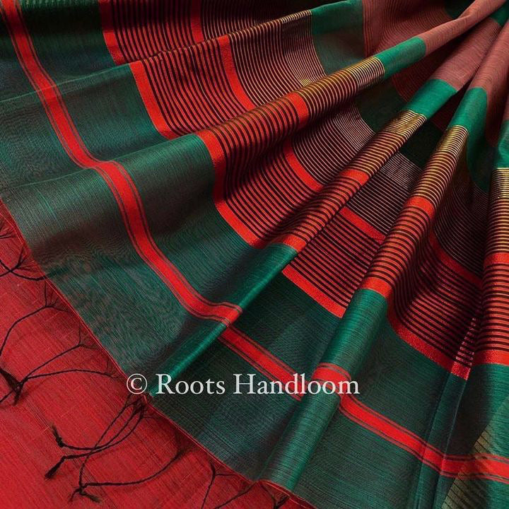 Dark Green Maheshwari Saree with Resham Border