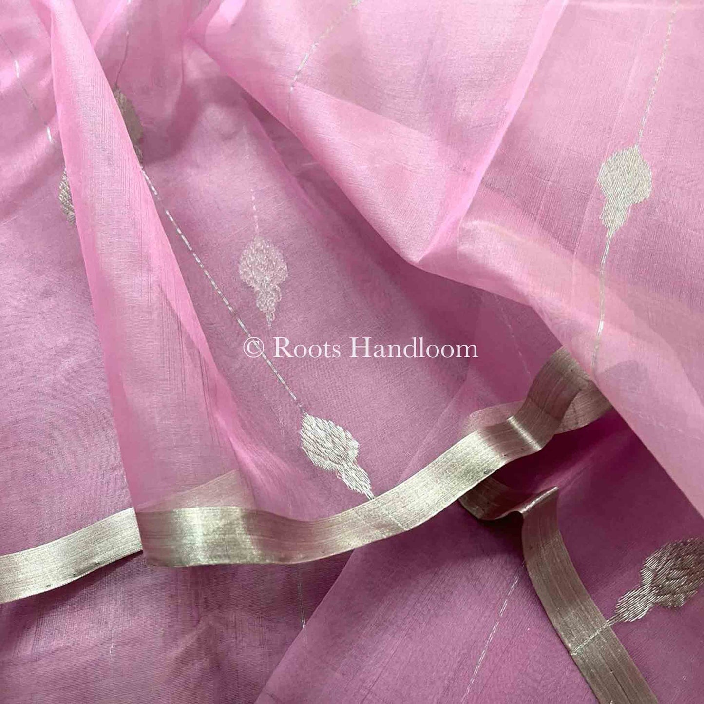 Dusty Pink Chanderi Organza Silk Saree with Jhumka Motifs all over