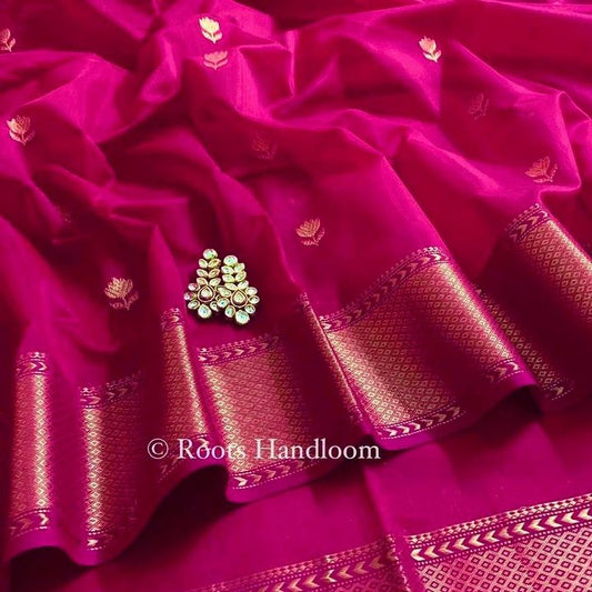 Pink Maheshwari Saree with Flower Motifs all over