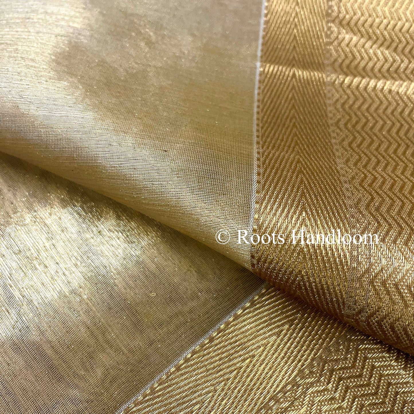 Gold Maheshwari Tissue Silk Saree with Zari Border