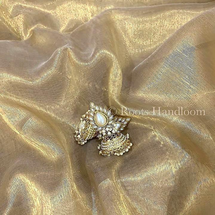 Gold Maheshwari Tissue Silk Saree with Zari Border