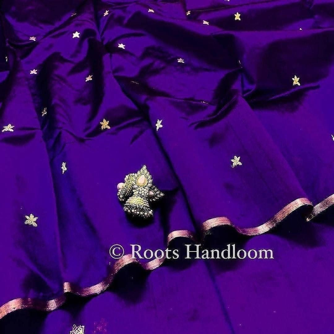 Dark Purple Chanderi Silk Saree with Flower Bootis all over