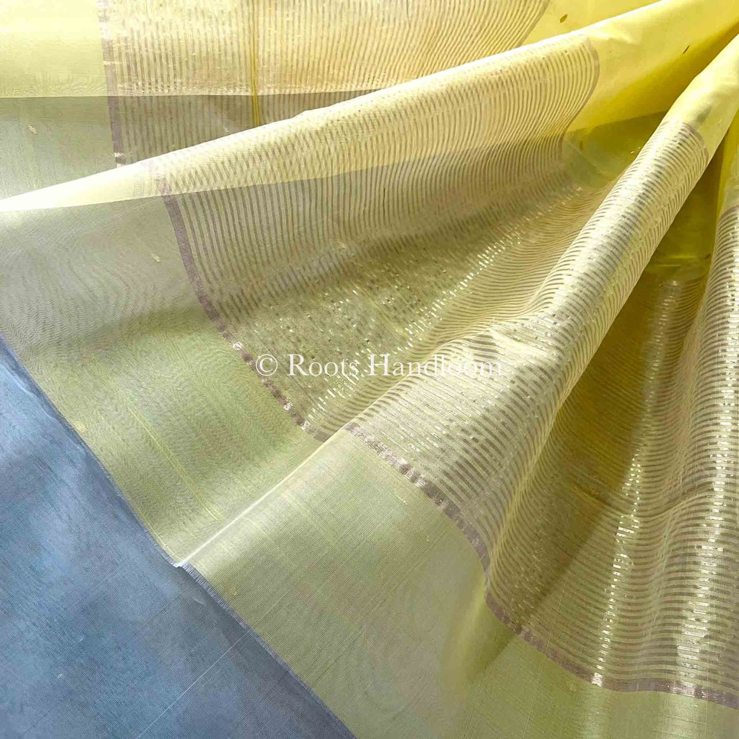 Gold Olive & Grey Chanderi Organza Silk Saree with Zari Bootis all over