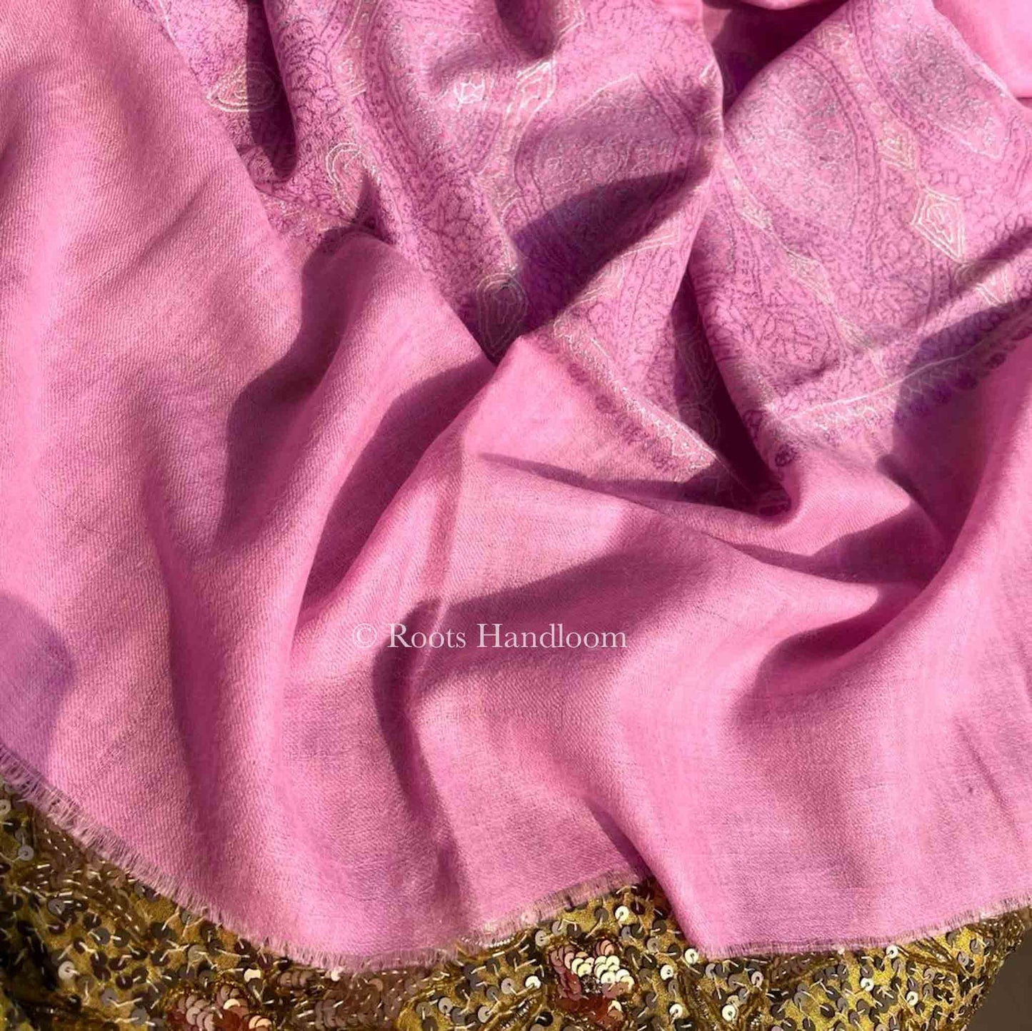 Pink Pashmina Stole with Sozni Embroidery