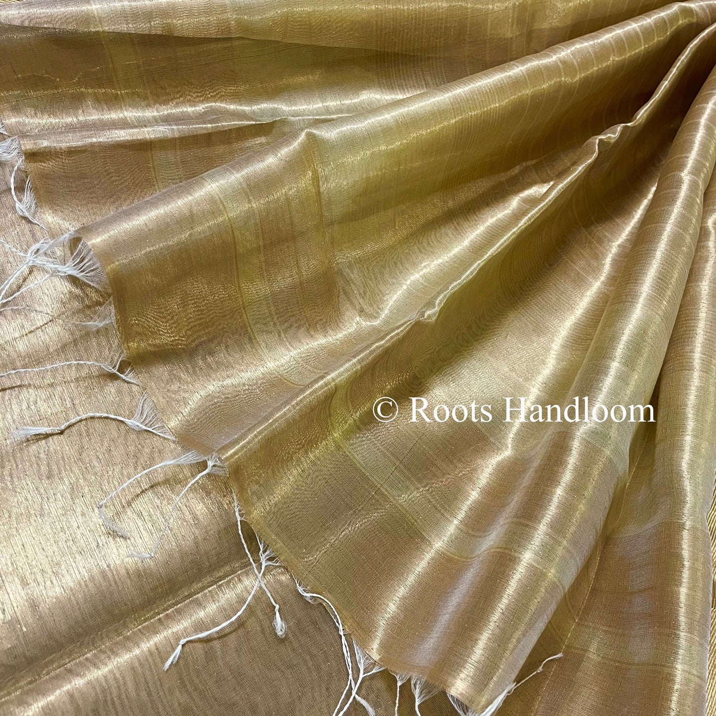 Gold Maheshwari Tissue Silk Saree with Zari Border