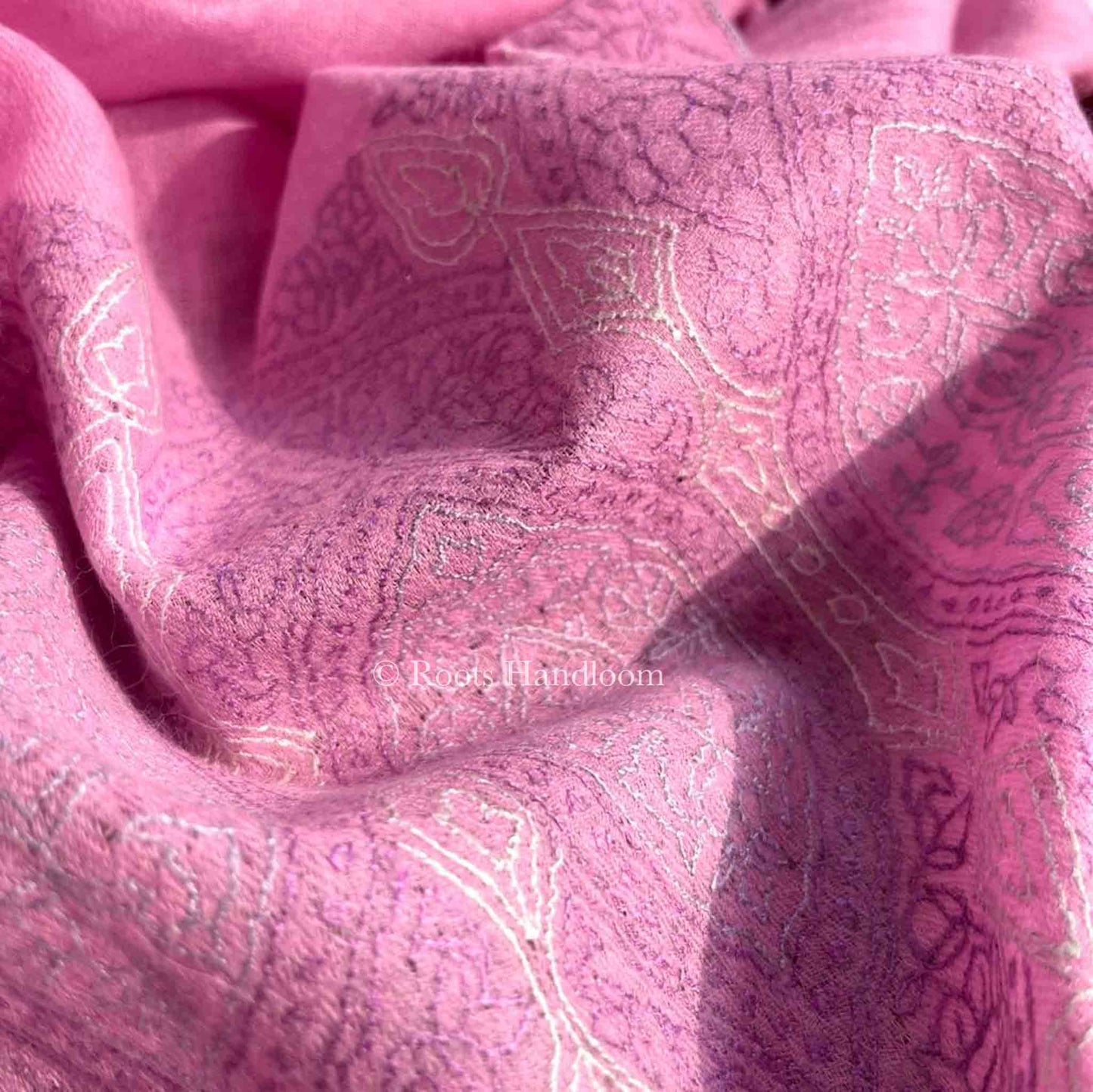 Pink Pashmina Stole with Sozni Embroidery