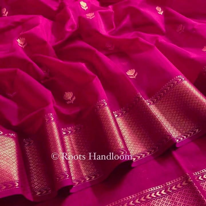 Pink Maheshwari Saree with Flower Motifs all over