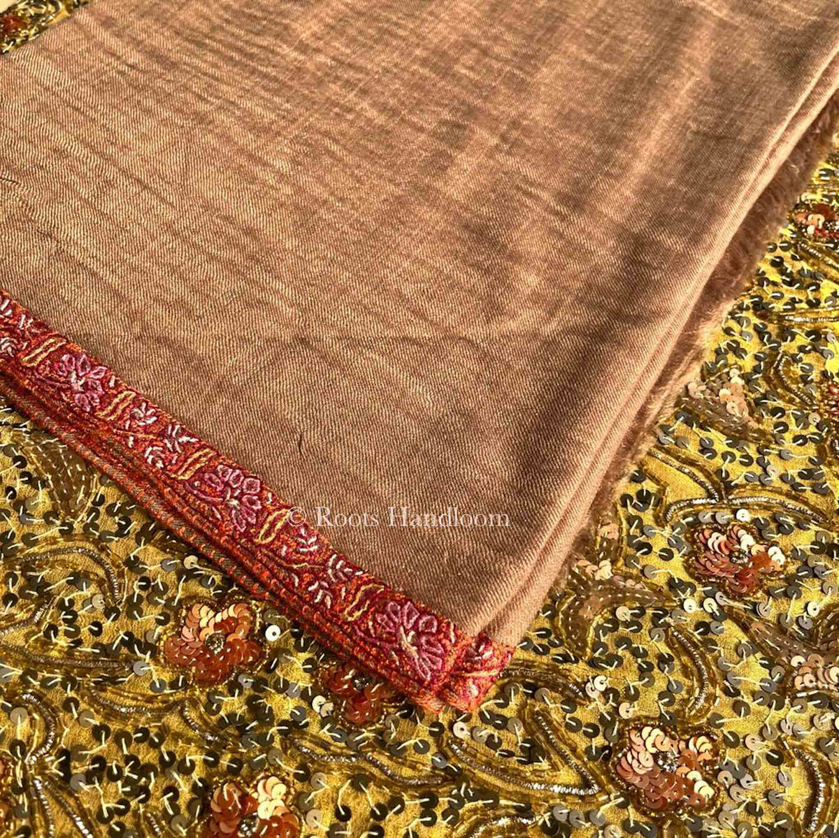 Beige Brown Pashmina Stole with Hashi Dar Embroidery