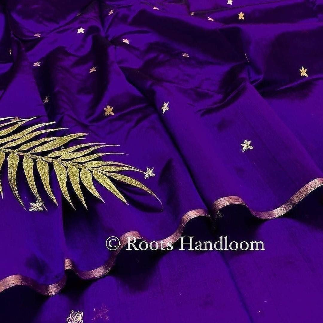 Dark Purple Chanderi Silk Saree with Flower Bootis all over