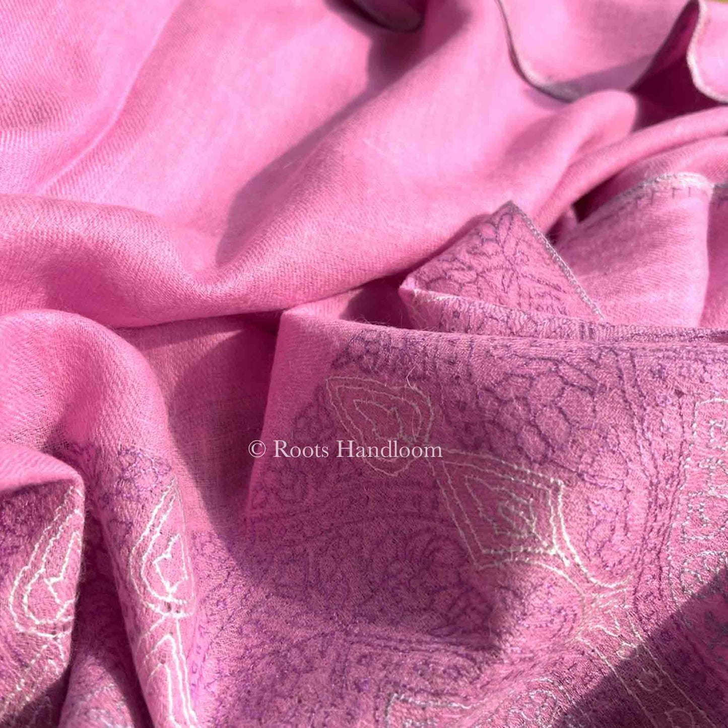 Pink Pashmina Stole with Sozni Embroidery