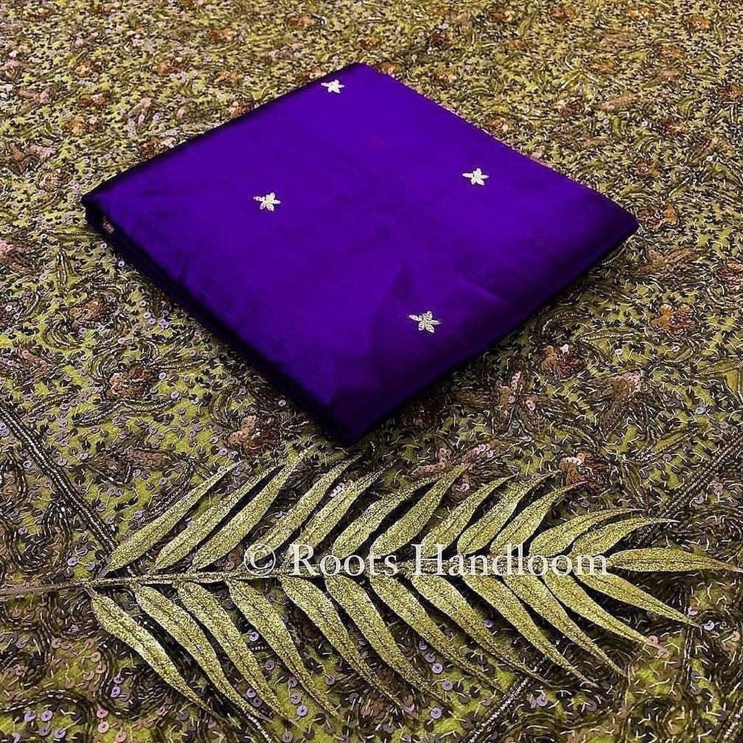 Dark Purple Chanderi Silk Saree with Flower Bootis all over