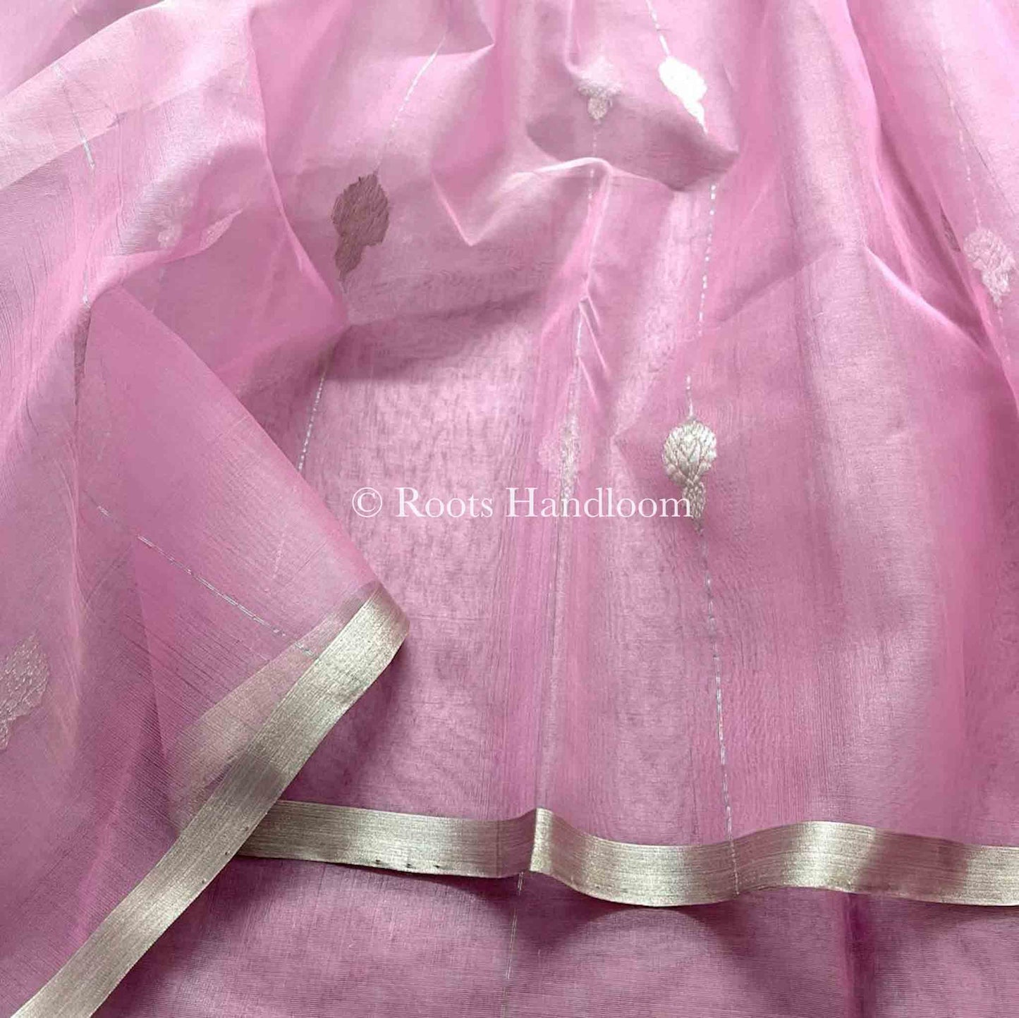 Dusty Pink Chanderi Organza Silk Saree with Jhumka Motifs all over