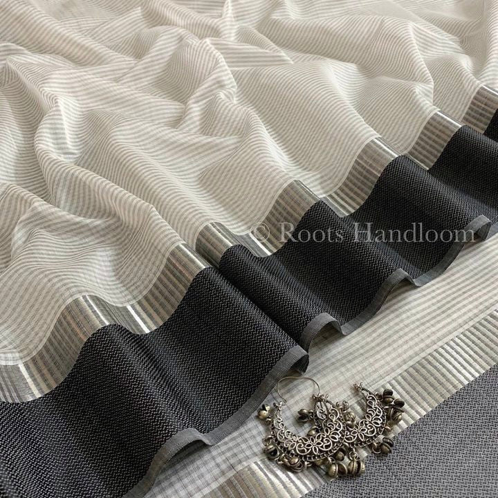 White & Black Maheshwari Saree with Resham Border