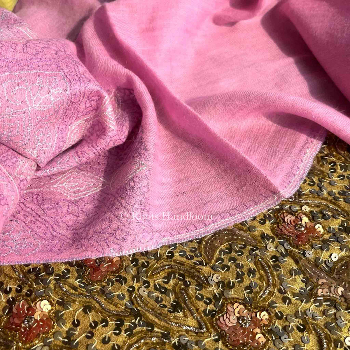Pink Pashmina Stole with Sozni Embroidery