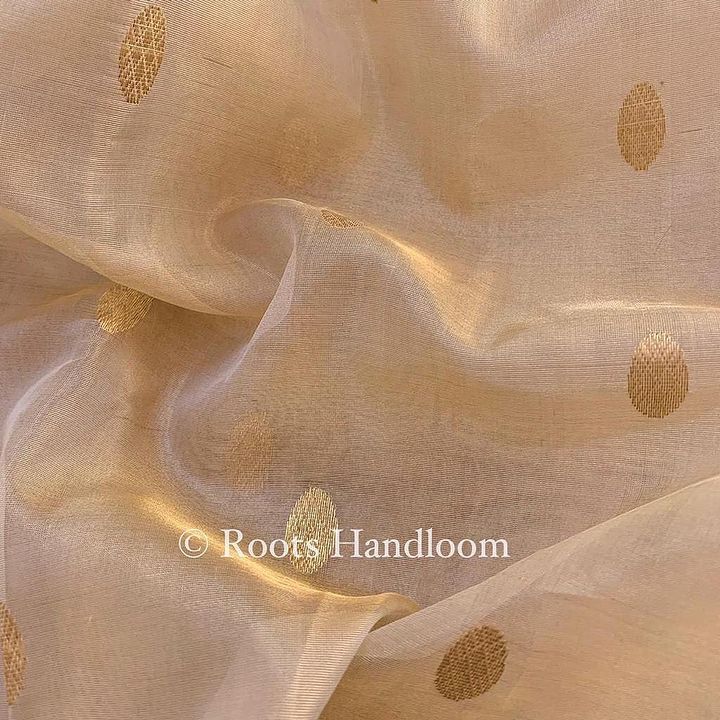 Gold Beige & Red Chanderi Silk Saree with Zari bootis all over