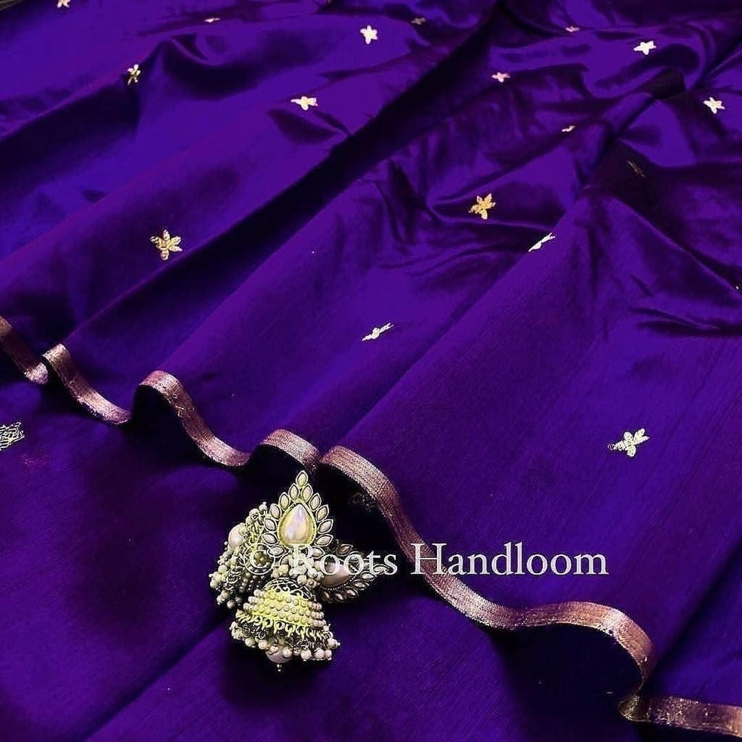 Dark Purple Chanderi Silk Saree with Flower Bootis all over