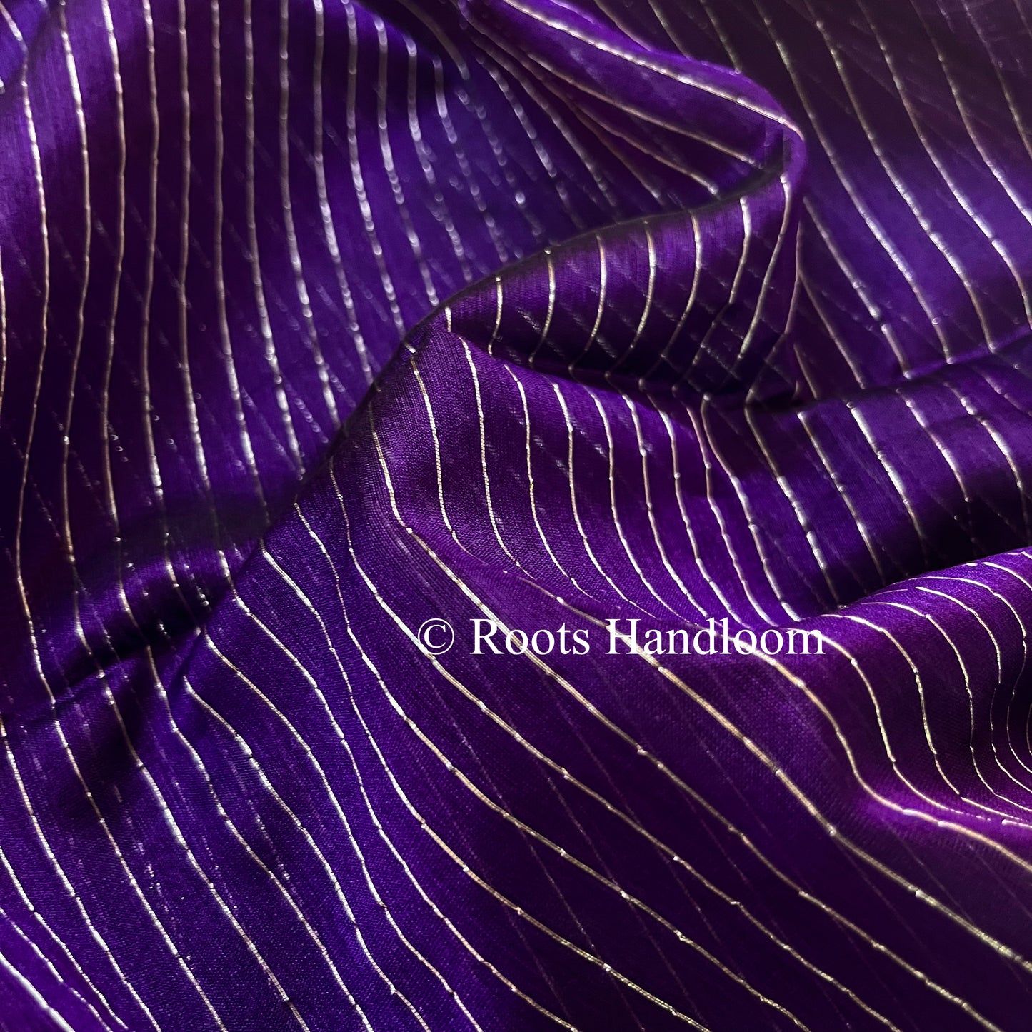 Dark Purple Maheshwari Saree with silver zari lines all over