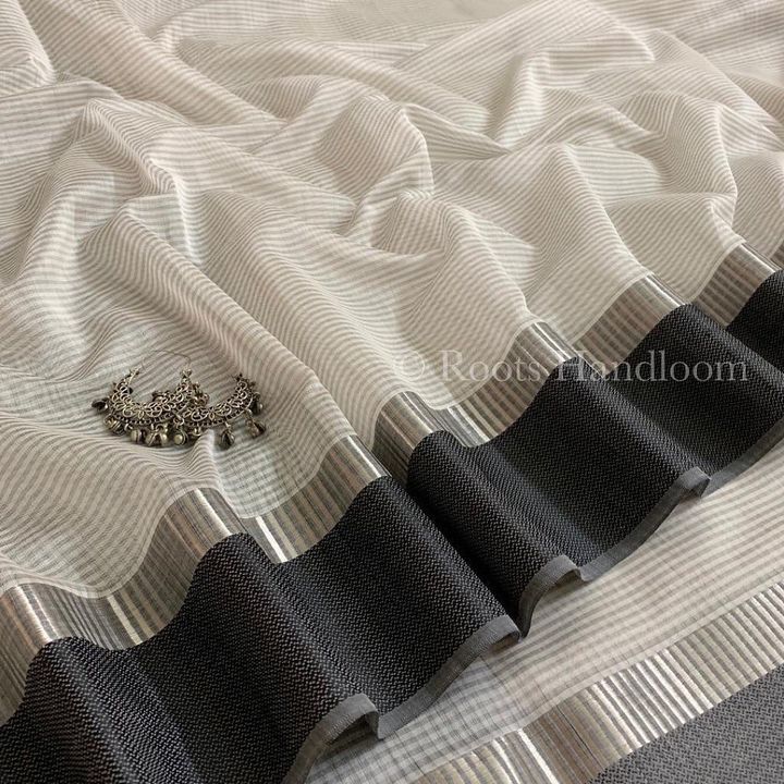 White & Black Maheshwari Saree with Resham Border